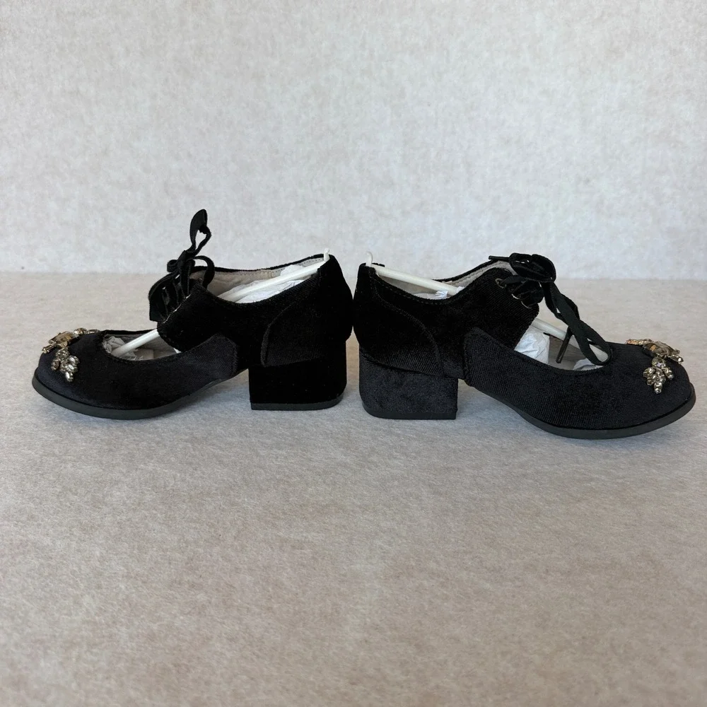 Joyfolie Tribeca Black Velvet Crystal Embellished Block Heels Kids Size 11 NEW